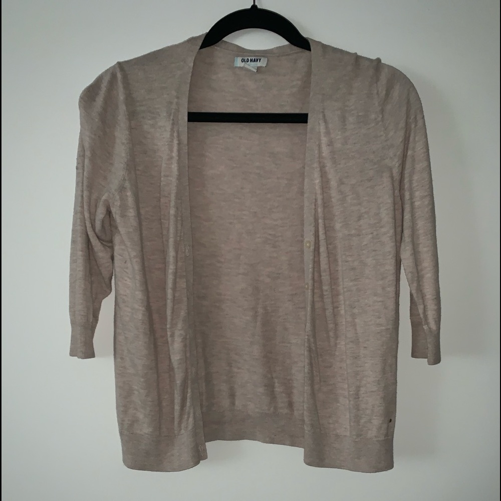 Elbow length light beige and brown cardigan